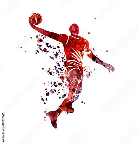 Watercolor silhouette of basketball player