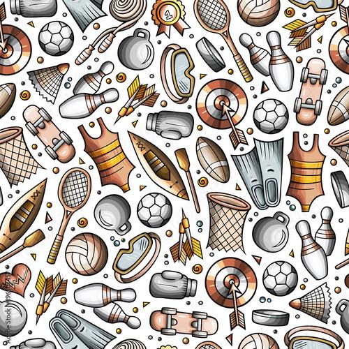 Cartoon cute hand drawn Sport seamless pattern