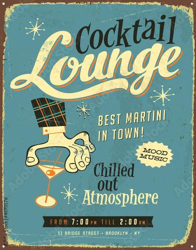 Vintage Metal Sign Retro Cocktail Lounge