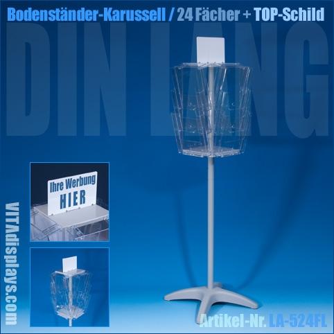 DIN lang Boden-Prospektständer / 24 Fächer + TOP-Schild