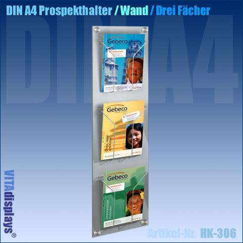 Wand-Prospekthalter im DIN A4 Format (3 Fächer)