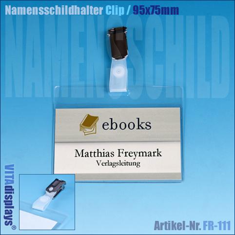 Namensschildhalter mit Clip Querformat 95 x 75 mm