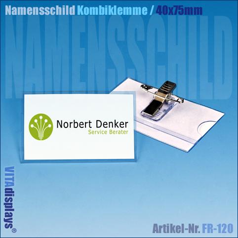 Namensschild mit Kombiklemme 40 x 75 mm