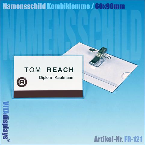 Namensschild mit Kombiklemme 60 x 90 mm