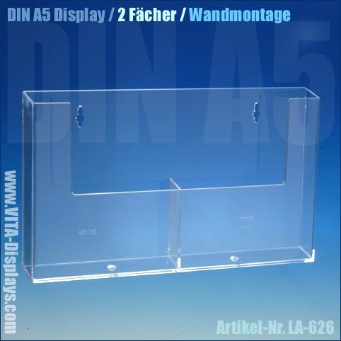 DIN A5 Wand-Prospekthalter / Flyerhalter Wandmontage mit 2 Fächern