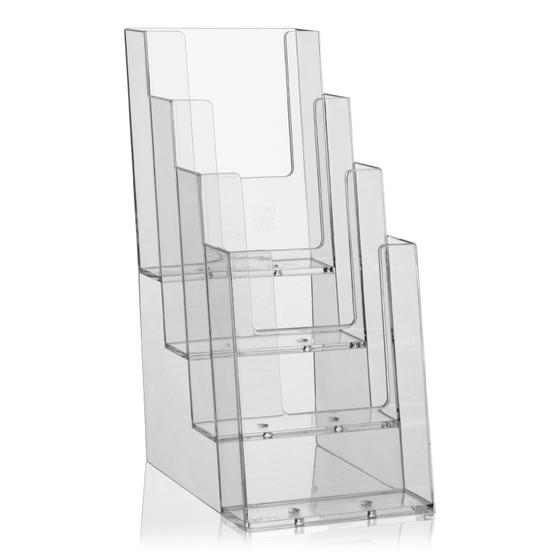 DIN long DL tabletop brochure rack for flyers and brochures on 4 shelves