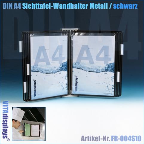 Sichttafel-Wandhalter Metall mit 10 A4 Sichttafeln schwarz