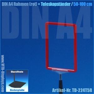 A4 Rahmen (rot) + Teleskopständer 50-100cm