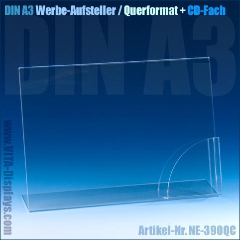 DIN A3 Werbeaufsteller / quer + CD-Fach